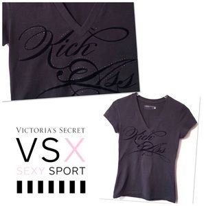 y2k Victoria’s Secret VSX Workout V-neck T-shirt Small VS Kick A$$